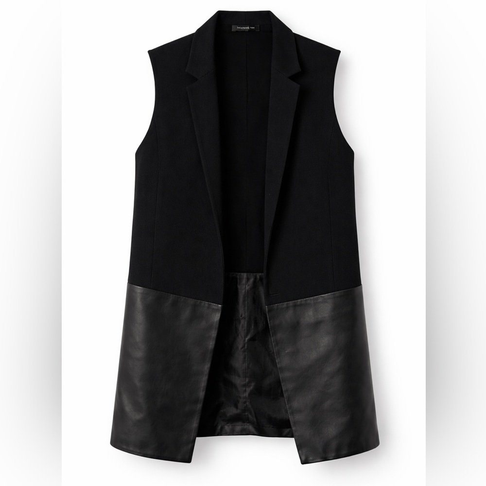 Lafayette 148 New York Black Vest with Leather Trim